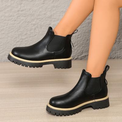 Обувь больших размеров, Новая женская обувь, С круглым носком, Низкие, На толстой подошве, Ботинки-одноноски, Короткие ботинки