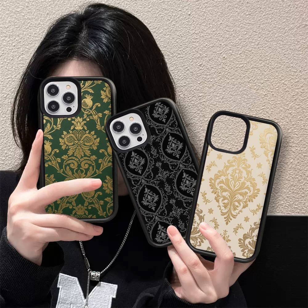 Американские Роскошные Винтажные Узоры PC+TPU Защитный Чехол для Телефона Для IPhone 17 16 Pro Max 15 Plus 14 13 12 11 Чехол