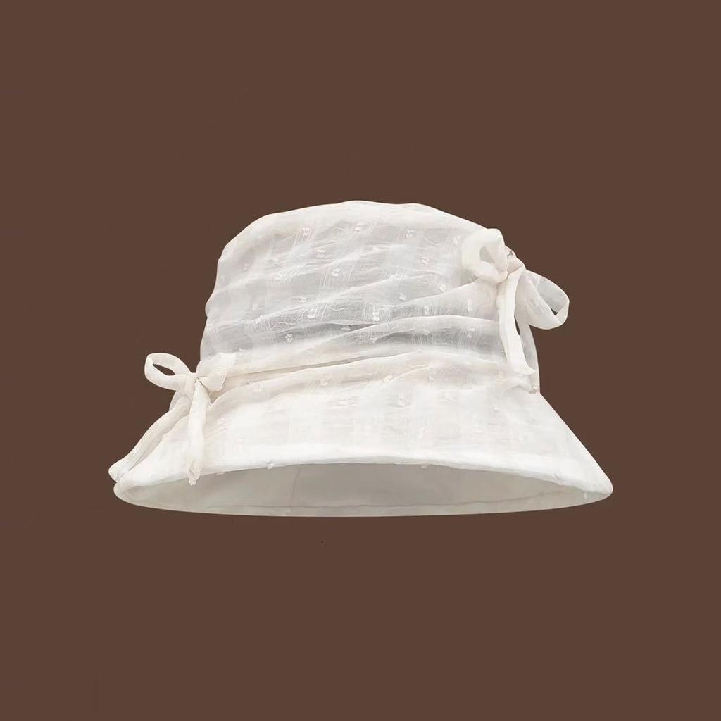 Retro removable bow polka dot bucket hat female summer thin pleated sweet basin hat show face little loli