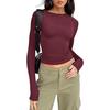 Cross-Border Women's European & American Fashion Autumn Round Neck Long Sleeve Slim Fit Crop Top