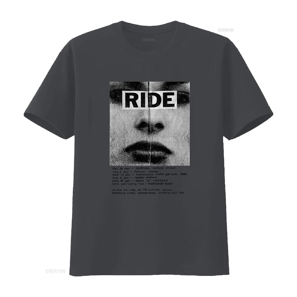 Ride Vintage Gig Flyer Poster T Shirt Rock Concert Tour Dates Print Retro Music Memorabilia Vintage Washed Breathable Fashion