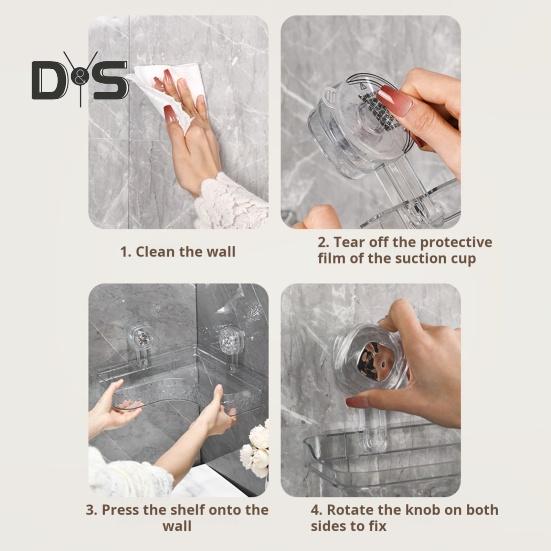 Полка для хранения Caddy с прозрачной стеной без сверления и присоской. Треугольные отсеки. Прочная несущая способность. Простая установка. Угловая полка для хранения в ванной комнате.