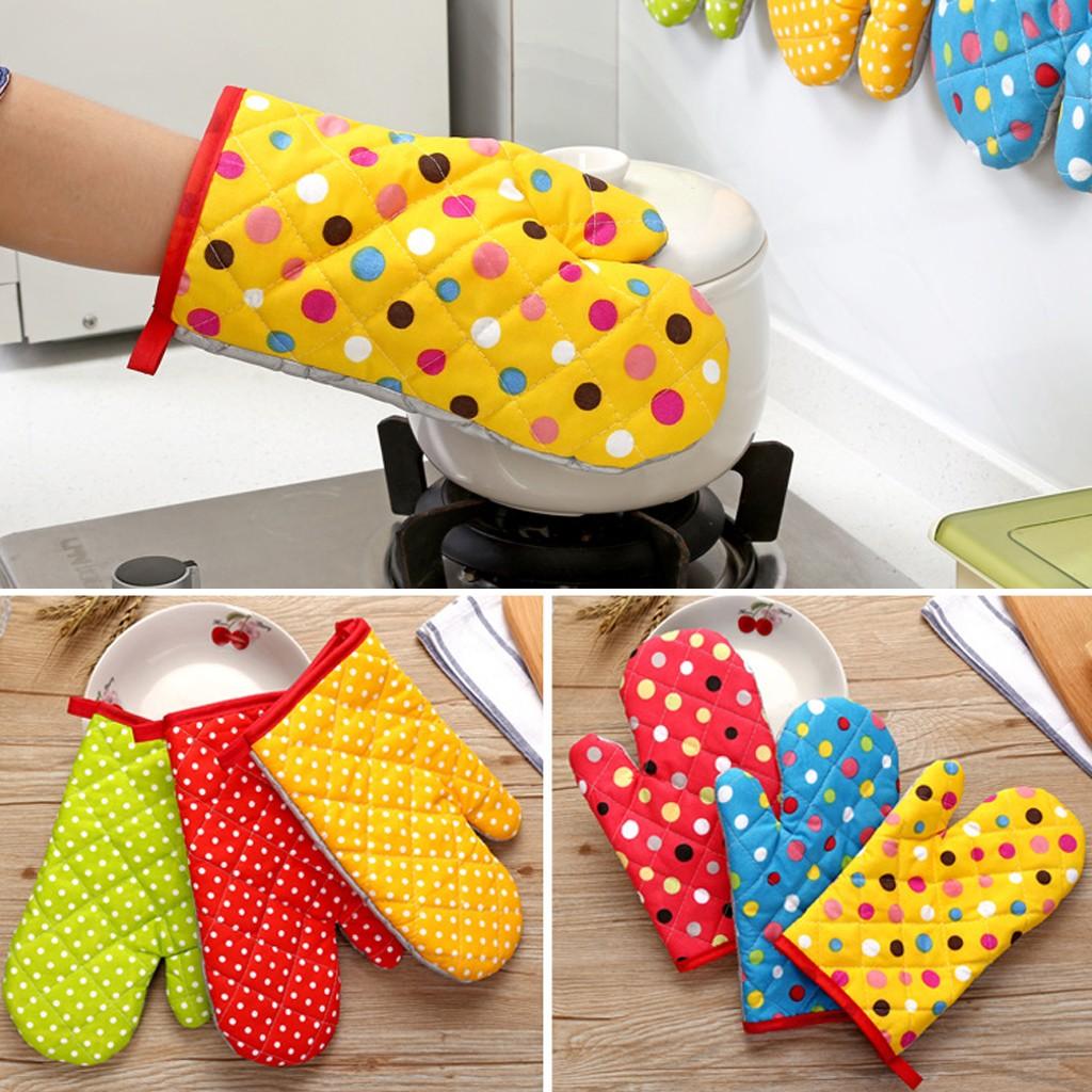 Kitchen Cooking Microwave Oven Gloves Mitts Dot Pot Pad Heat Proof Protected