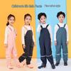 Children's Waterproof PU Bib Rain Pants - Velvet Lined, Windproof and Breathable, for Spring and Autumn.