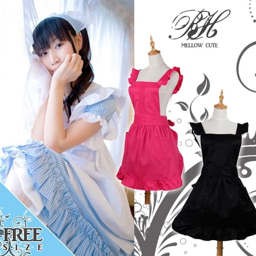 Hush & Vane Ruffle Apron, Cafe Waitress Maid, Dreamy (Black)