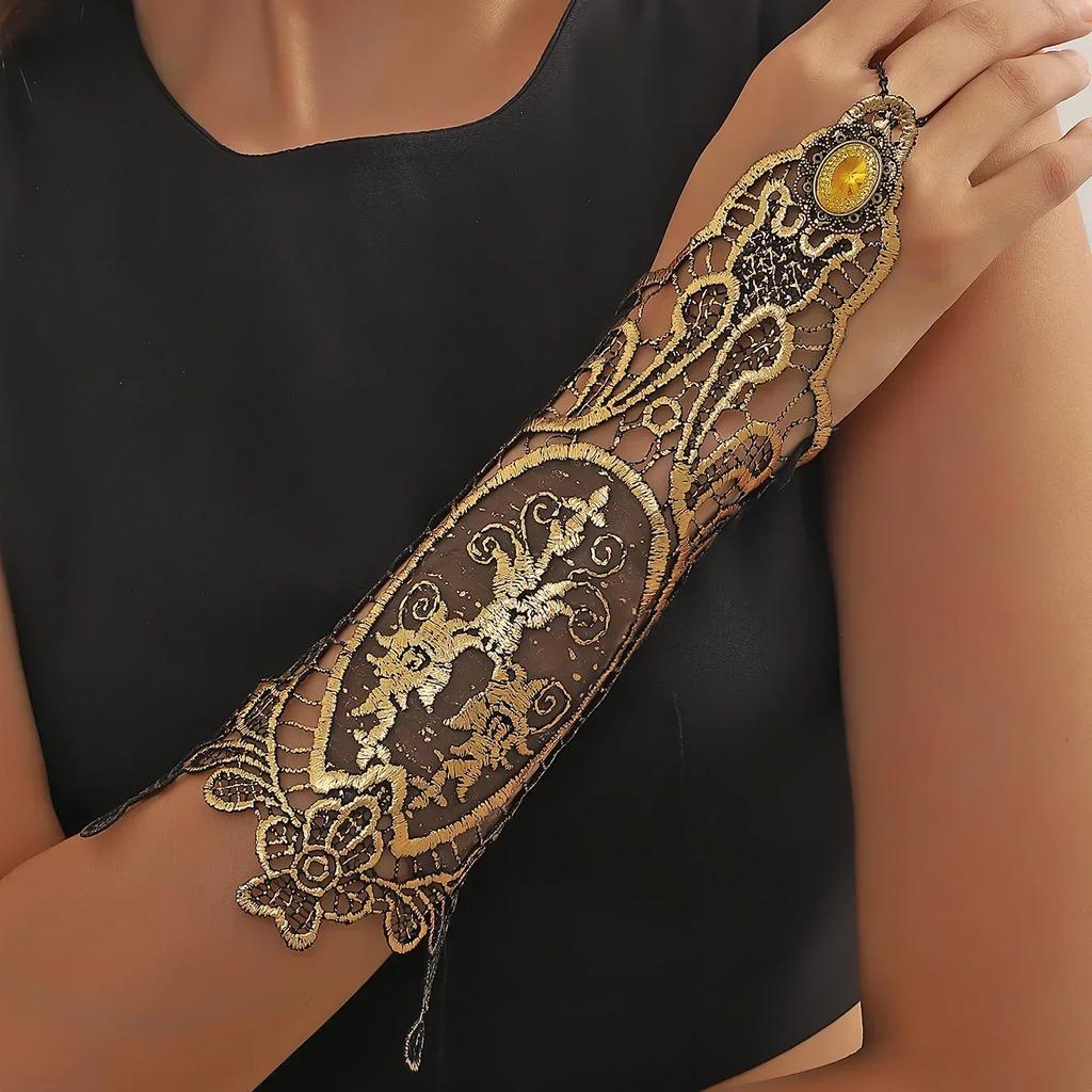 Золотые перчатки, винтажные кружевные перчатки, женские кружевные украшения для платья, подходящие манжеты без пальцев, аксессуары для костюмов для косплея в стиле аниме