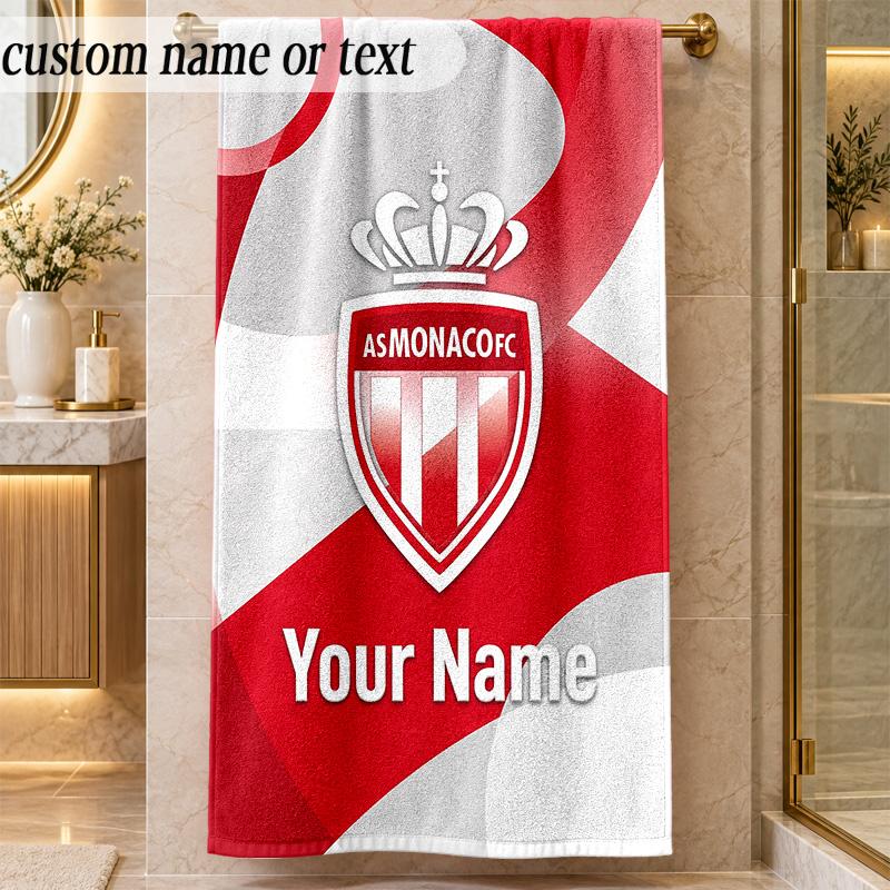 Beach TowelMonaco FC Custom Name Text Personalized Soft Towel for Beach Pool Indoor Home Decor Gift