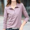 2025 Women's Plus Size Polo Collar Long Sleeve Solid Color Slimming T-Shirt for Spring/Summer