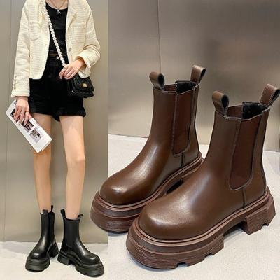 Новые осенние стильные ботинки средней высоты с большой головкой и толстой подошвой, короткие ботинки челси кофейного и черного цвета, ботинки Martin