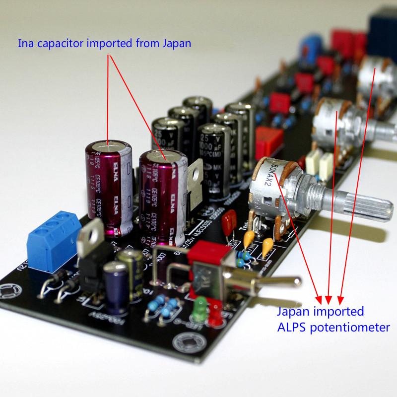 GHXAMP JRC5532 Audio Preamplifier Tone Control Board Op-amp Treble Mid Bass Preamp Amplifier ELNA680UF*2+1000UF*6 AC12-18V DIY