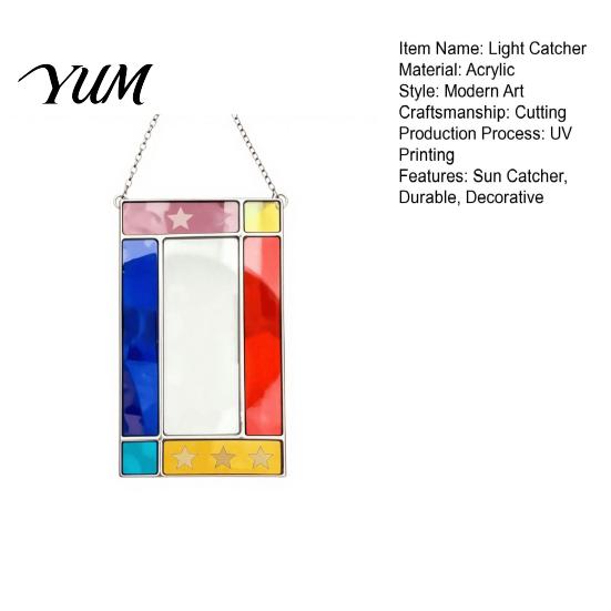 Portable Hanging Photo Holder Acrylic Frame Light Catcher, Retro Stained Glass Style for Polaroid Display with Chain, Transparent Decorative Ornament