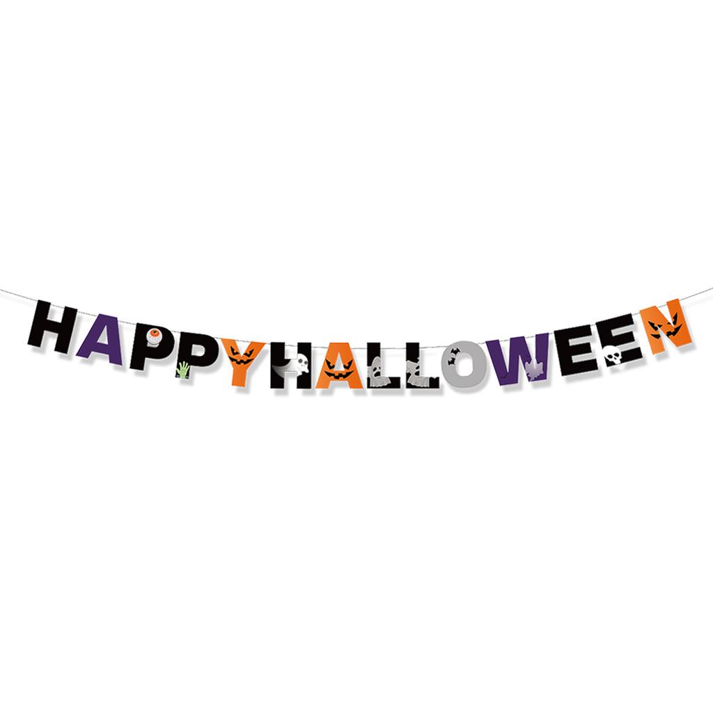 Halloween Decoration Paper Flag Bar Party Arrangement Ghost Festival Pumpkin Black Bat Latte Flower Customization
