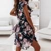 Платье миди с цветочным принтом и оборками на рукавах, женское платье с круглым вырезом и большим подолом для свиданий