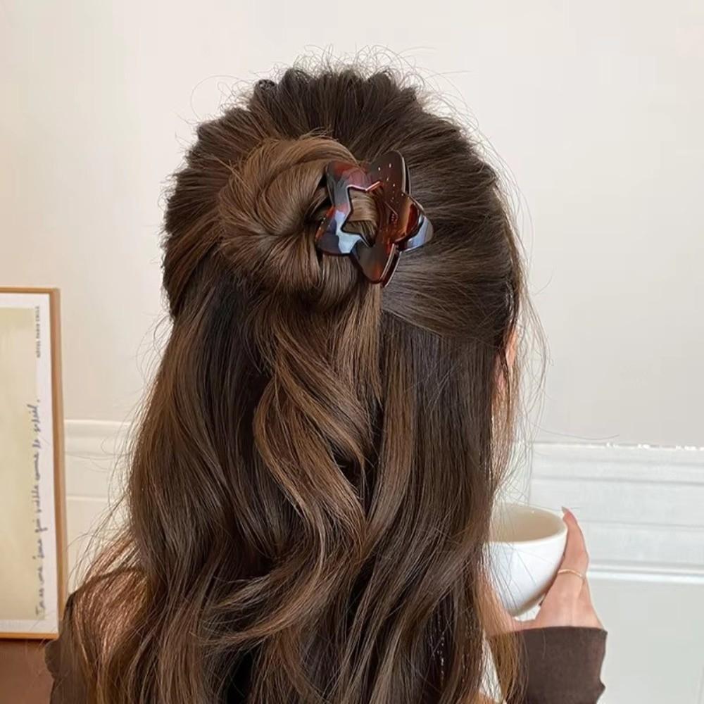 Plastic Star Hair Claw Clip Hollow Hair Accessories Vintage Coffee Hairpin For Women Girls