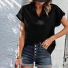 Women Casual Shirt V-Neck Short Sleeve Loose Fit Pullover Tops Office Lady Simple Blouse