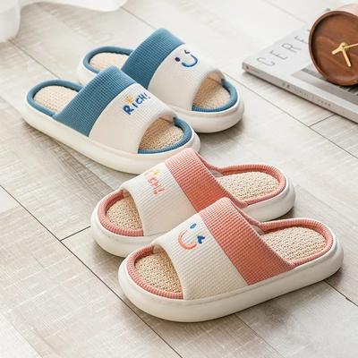 Модные женские тапочки Удобные Мягкие Толстая подошва Четыре сезона Домашние льняные тапочки Мягкая подошва Противоскользящие Парные домашние тапочки 2025