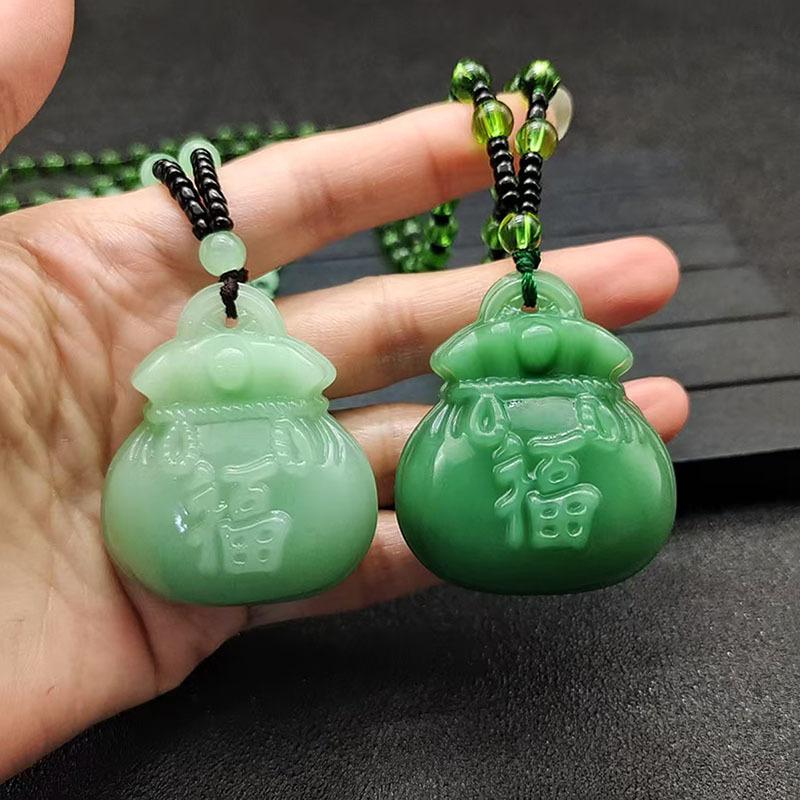 Imitation Jade Blessing Pendant, Light Green Jade Double-sided Blessing Bag Necklace, and Field Jade Jasper Blessing Pendant