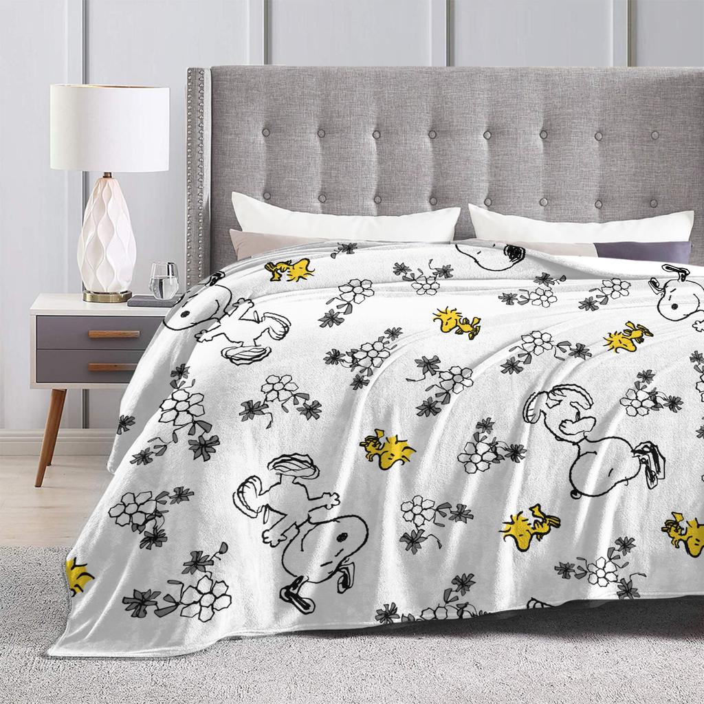Вязаное одеяло Snoopy's Woodstock с цветочным узором, флисовое, супер теплое, плед для спальни, дивана, кровати, коврик