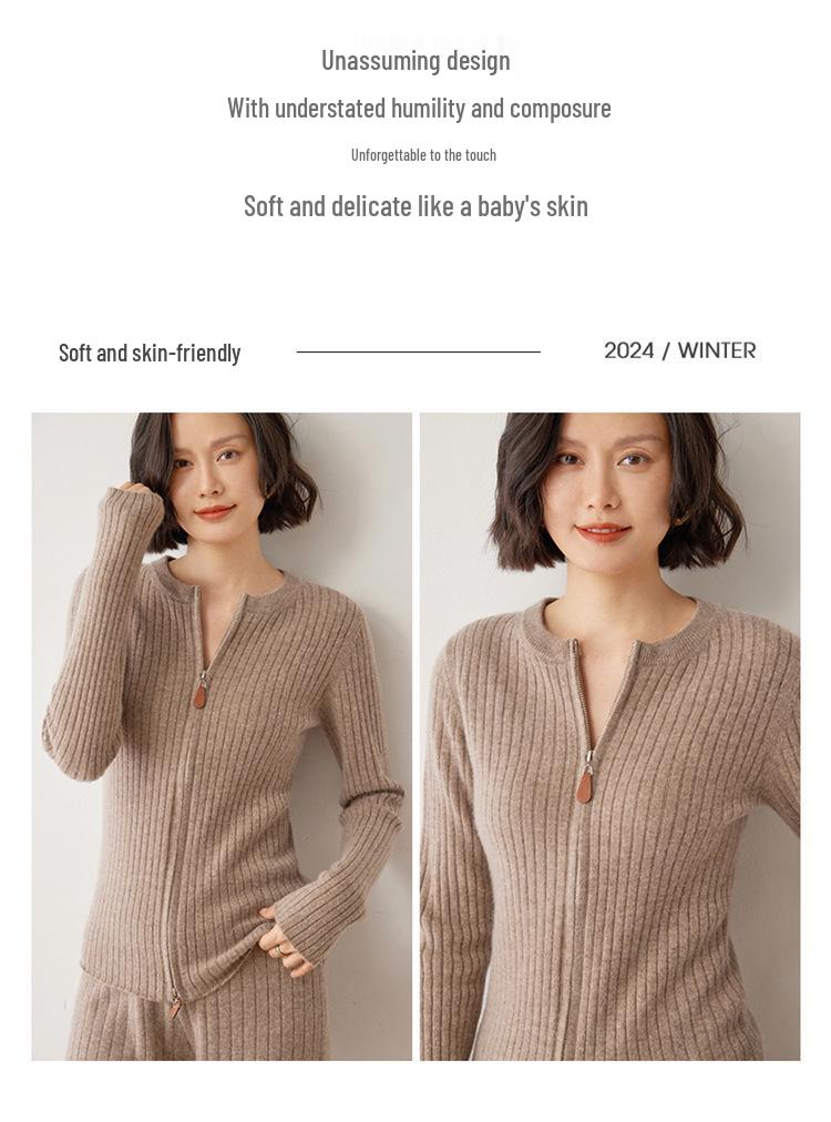New Women's Autumn-Winter Cashmere Knit Cardigan with Double Zipper - Slimming, Warm, Fashionable & Versatile