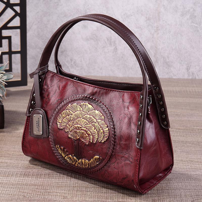 New Chinese Style Women's Bag European and American Retro Embossed Hand-painted Portable Messenger Vegetable Blue Bag
