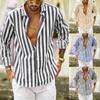 Men Fashion Vertical Striped Slim Fit Long Sleeve Casual Button Down Dress Shirt