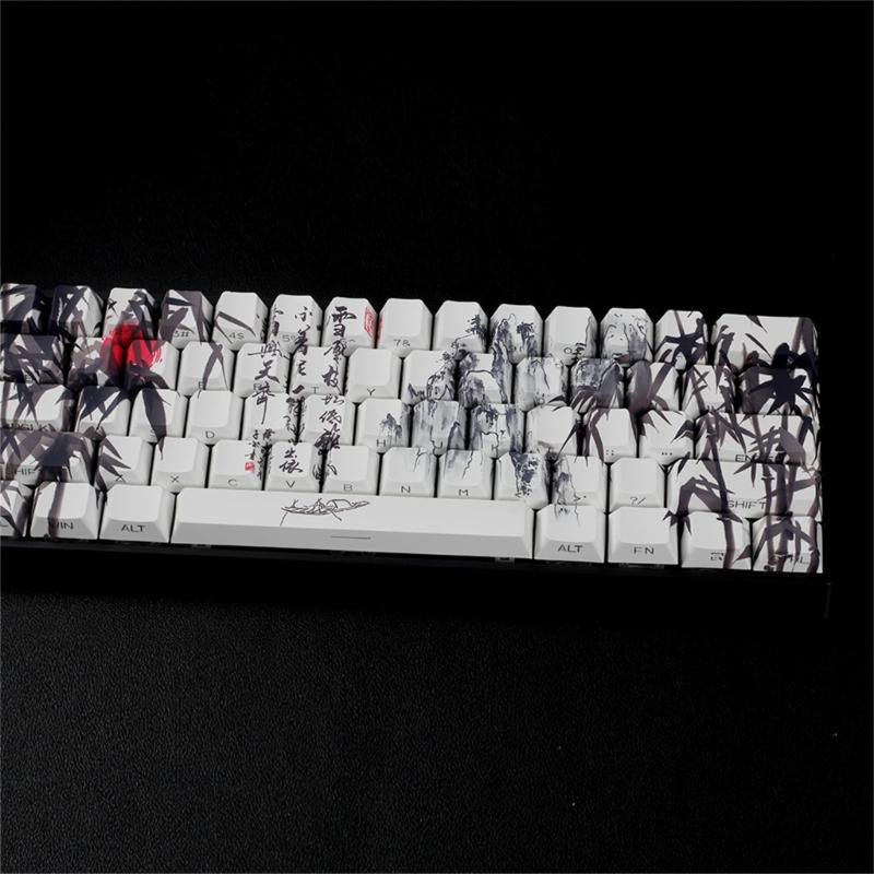 PBT кейкапы с тематикой Бамбуковый Лес, оригинальный профиль, сублимационная печать сбоку, для 61 64 68 ANSI ISO механических клавиатур