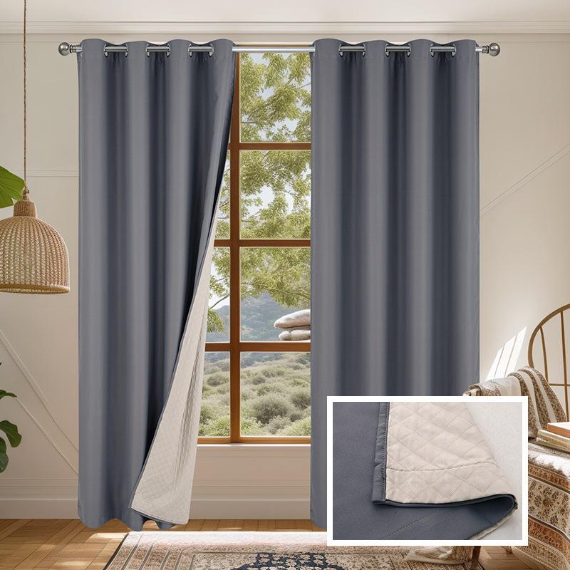 Winter Thickened Thermal Curtains, Full Blackout Curtains, Double-Layer Curtains, Indoor Thermal Insulation Perforated Curtains