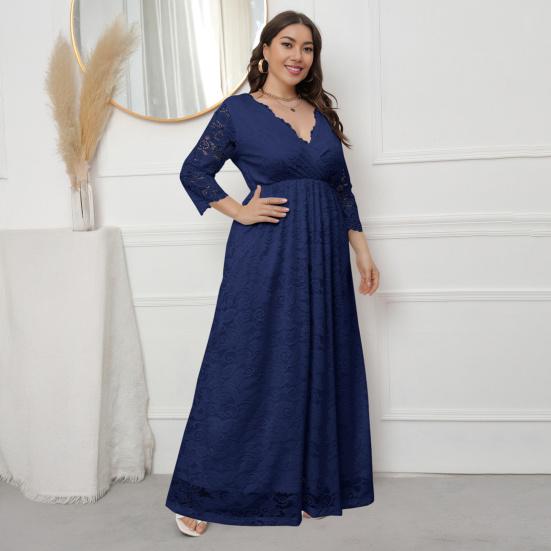 Женское платье макси с V-образным вырезом 45720 рукав высокая талия длинное платье вышивка кружево цветок свадьба отпуск