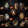 Halloween Refrigerator Magnets Wooden Magnets, Vintage Gothic Oval Frame Fridge with Witch Niche Holiday Souvenir Gifts Ghost Castle Art, Waterproof
