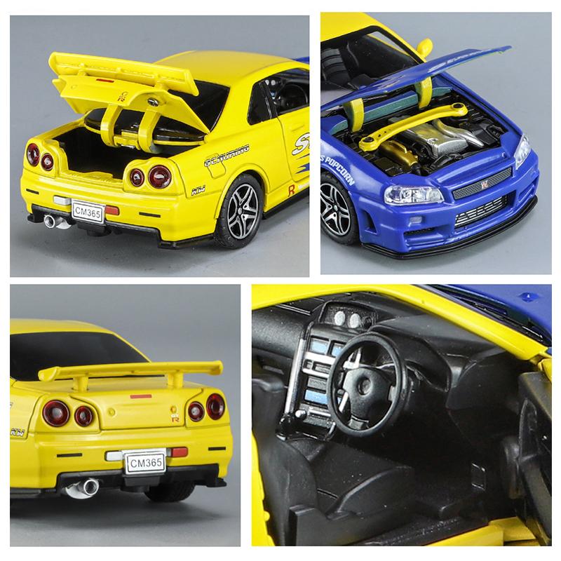 Масштаб 1/32 Nissan GTR R34 SKYLINE Fast Alloy Simulation Car Model Diecasts & Toy Vehicles and Furious Cars Decoration Toys for Children Boy