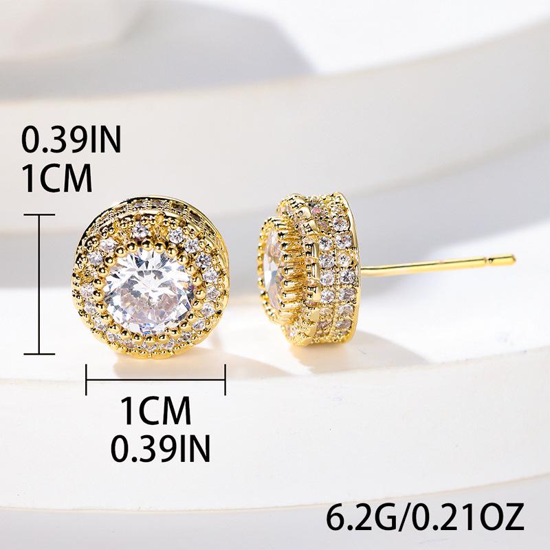 Новые серьги-пусеты круглой формы с полным бриллиантом в гонконгском стиле для женщин - Европейский и американский высококлассный полый дизайн, инновационные и стильные украшения