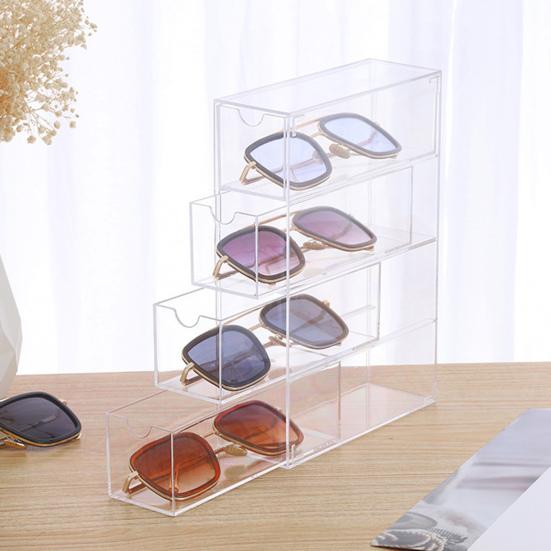 4Pcs Eyeglass Case Storage Organizer Large Capacity Dustproof Transparent Stackable Sunglass Glasses Storage Box with Lid