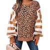 Womens Casual Oversized Round Neck Sweatshirt With Leopard Print Patchwork Stripe Design 2026