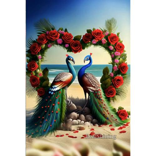 Beach 5d Painting Diamond Diy Wreath Rose Mosaic Full Diamond Embroidery Sale Red Peacock Lover Picture Of Rhinestone
