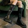 Платформа Женские Высокие Сапоги Дизайнер Ретро Средний Каблук Мотоциклетные Сапоги Зимние Массивные Туфли Тренд Гладиатор Chaussures Femme