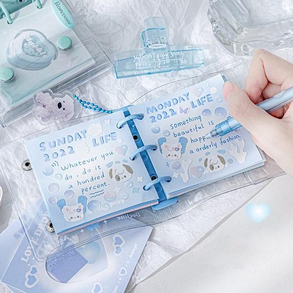 Girls Coco Square Keyring Mini Diary 3 Hole Transparent Diary Binder Portable