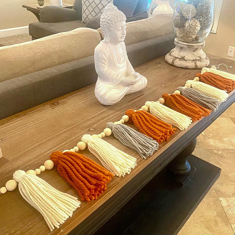 2M Wood Beads Creative Thanksgiving Day Window Wall Tassels Handmade Gifts Ornaments Hanging Decorative Home Decoration
