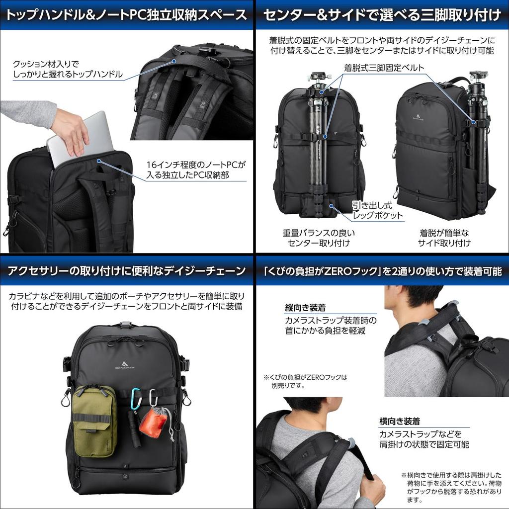 Рюкзак Hakuba Camera Bag Tank Face Gate 17 AZ, черный AMZSGWATKFGBP17 Доступ с 4 сторон Полностью открытое переднее отверстие для обзора 4977187005172