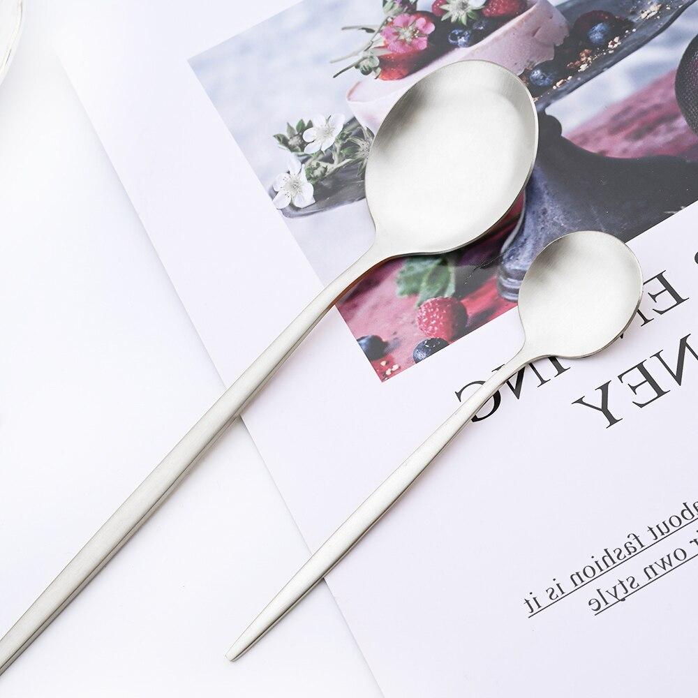 Простой набор столовых приборов, столовые приборы, десертный нож, вилка, длинная ложка для льда, столовые приборы из нержавеющей стали, вечерние столовые приборы, серебряный набор посуды