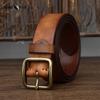 Men's Leather Belt Personality Fashion Leather Pin Buckle Pure Copper Young People Pure Cowhide All-Match Vintage Belt