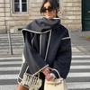 Elegant Loose Women's Coat with Scarf Fashion Long Sleeve Pocket Single Breasted Female Coats 2023 Autumn Winter Lady Jacket Tassel Women's Style