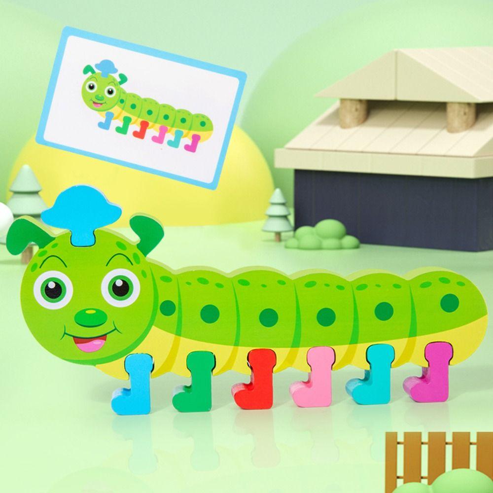 Animals Caterpillar Color Matching Game Wooden Color Matching Sorting Game Wooden Puzzle  Children