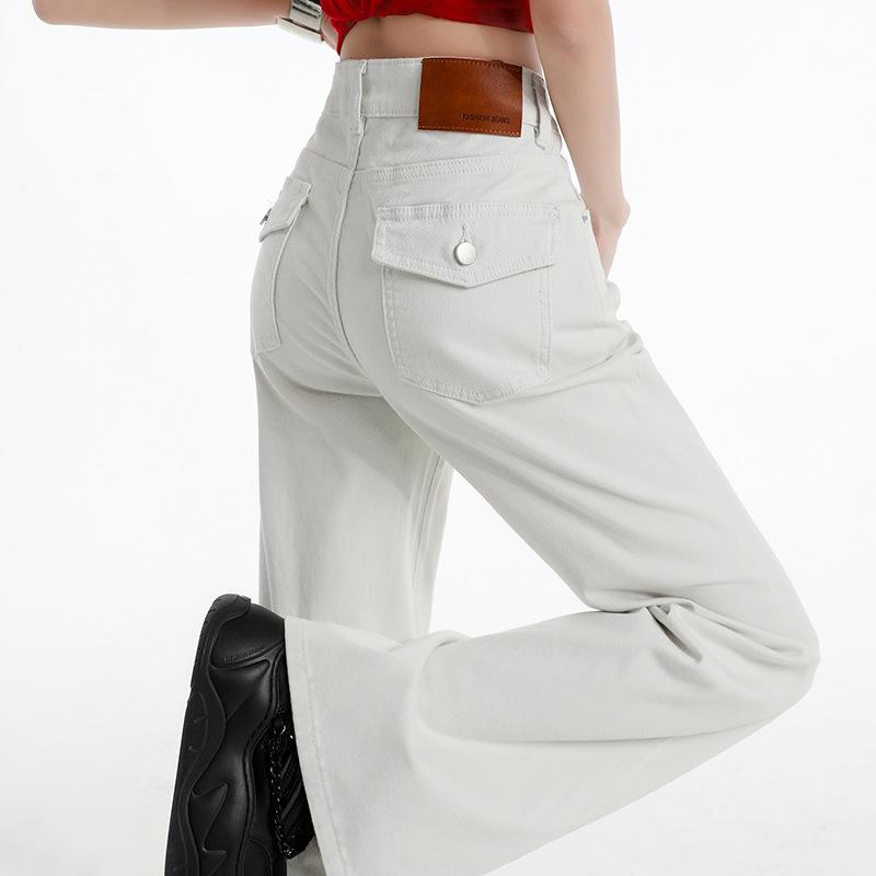 Pocket design slightly pulled jeans women's summer new slim-fitting and thin versatile high-waisted flared pants