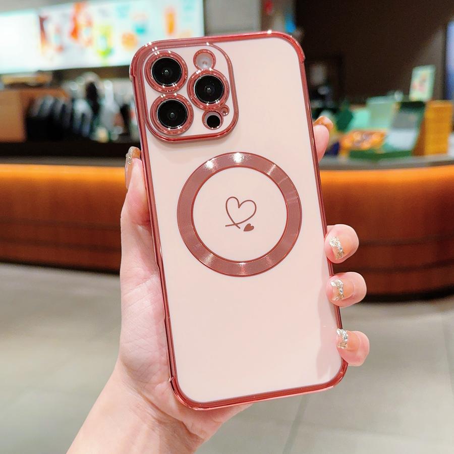 Роскошный гальванизированный чехол Magsafe love Heart для iPhone 16 Pro Max 15 14 13 12 11 Plus с магнитной беспроводной зарядкой, противоударный чехол