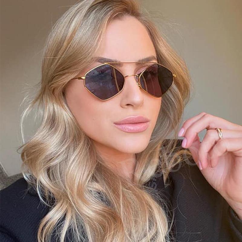 Маленькие Металлические Солнцезащитные Очки Ромбовидной Формы Женские Новые Модные Многоугольные Винтажные Сплавные Женские Солнцезащитные Очки Кошачий Глаз Черные Золотые Оттенки