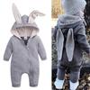 Унисекс для маленьких детей, милый комбинезон с кроличьими ушками, однотонный теплый комбинезон на молнии с длинными рукавами для мальчиков и девочек