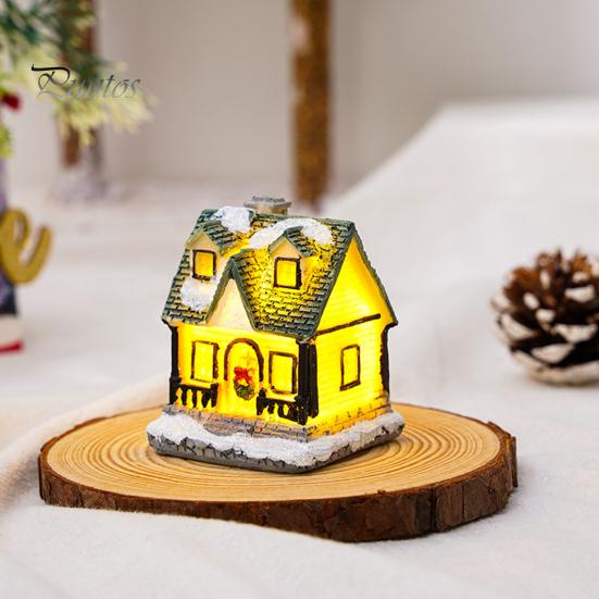 Рождественский светящийся орнамент дома Романтическое теплое освещение Ремесло из смолы Маленький настольный светодиодный заснеженный дом Украшение Статуэтка Статуя Фестиваль вечеринки