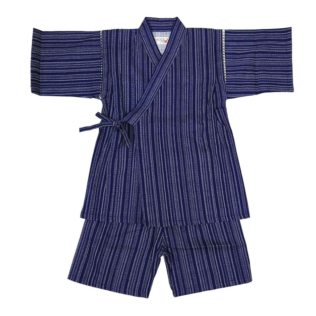 Jinbei Navy Shijira Made In Japan Boys' Set, Striped, Blue, 120cm, Weave, 100% Cotton,