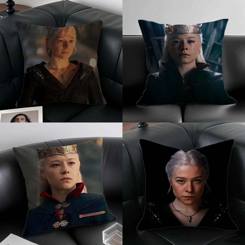 RRhaenyra Targaryen Подушка Хит Фэнтези Наволочка Наволочка Защита от пылевых клещей Невидимая молния шелковистый плюшевый чехол для подушки