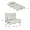Single Sofa Bed Adjustable Backrest Lounger Nordic Scandinavian 25D Foam Home Linen-Imitation Rubberwood Cream White 94 x 78 x 80 cm